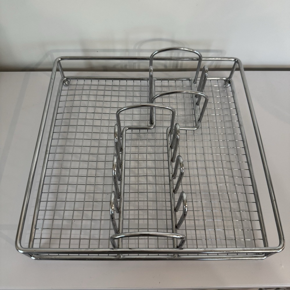 Silver Chrome Metal Silverware Condiment Tray Holder Multiple Uses